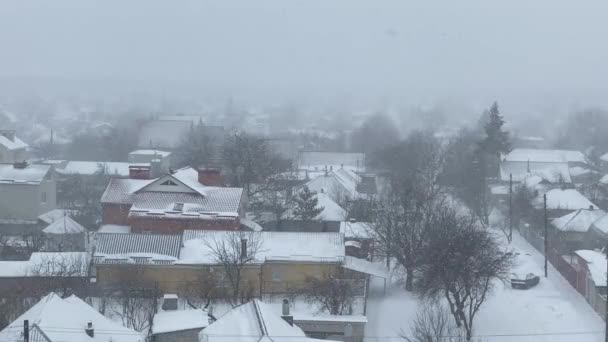 Sníh Městě Silný Sníh Padající Okolí Města Dne — Stock video