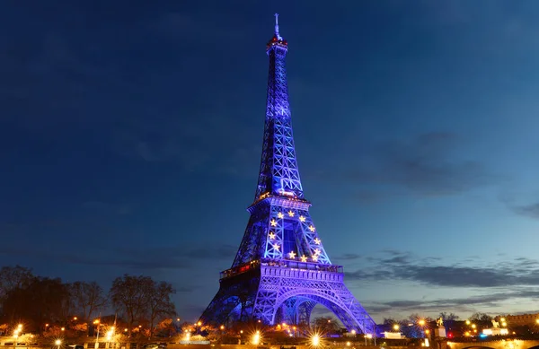 Paris France January 2022 Eiffel Tower Lit Colors Flag Mark — Stock Photo, Image