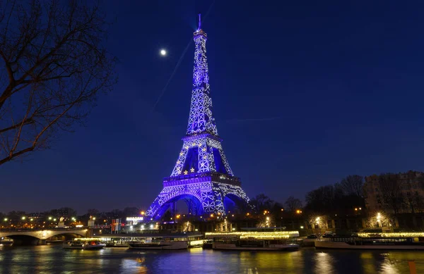 Paris France Janvier 2022 Tour Eiffel Illuminée Aux Couleurs Drapeau — Photo