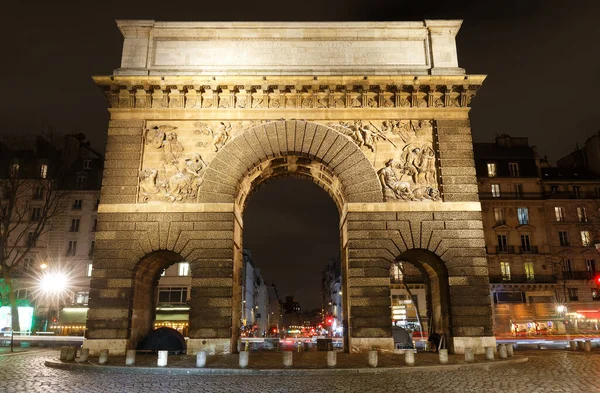 Porte Saint Martin Beautiful Ancient Gate Grands Boulevards Night Paris — Stock Photo, Image