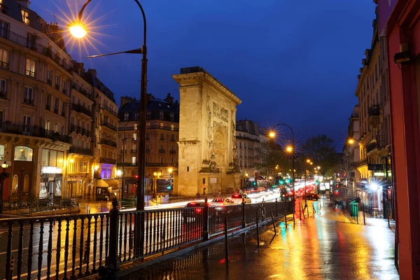 Porte Saint Denis Bei Regnerischer Nacht Handelt Sich Ein Pariser — Stockfoto