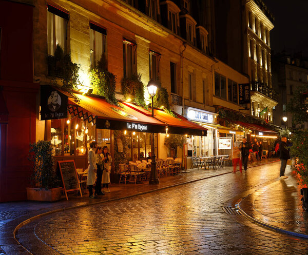 Paris, France-April 08, 2022 : Le Ptit Bistrot is a traditional French restaurant located near Saint Martin arch in 10th district of Paris.