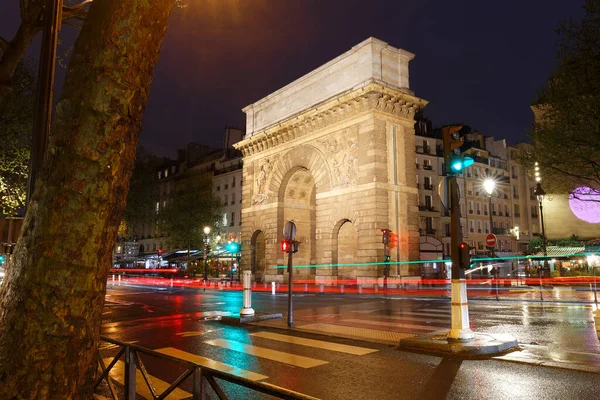 Porte Saint Martin Esős Éjszakákon Egy Diadalív Amelyet Század Végén — Stock Fotó