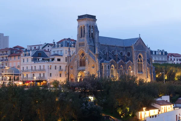 Night View Church Saint Eugenie Biarritz France Built Romanesque Byzantine — Photo