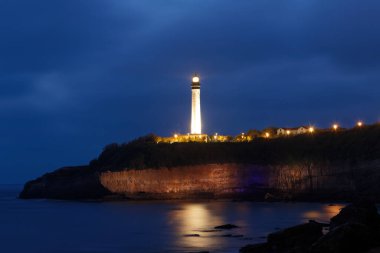 The night view of Anget-Biarritz lighthouse. The lighthouse was built in 1834and boasts 284 steps. Biarritz. France.