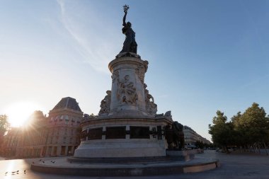 The Famous Statue of the Republic in Paris, the monument to the Republic with the symbolic statue of Marianne, built in 1880 in Place de la Republique, in France.