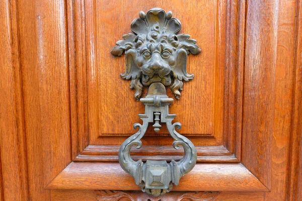 European Vintage Old Metal Wrought Iron Door Knocker Design Detail — Stock Photo, Image