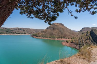 Green landscape of the coast in the sea, summer vacation period in the sea with blue waters and trees