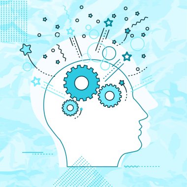 Kafada dişli. Fikir üretme sürecinin kavramsal görüntüsü.