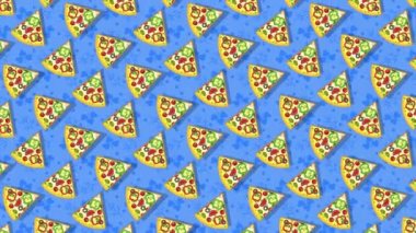 Pizza, mavi arka planda bir dilim pizza. Döngülü düz canlandırma.