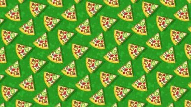 Pizza, yeşil arka planda bir dilim pizza. Döngülü düz canlandırma.