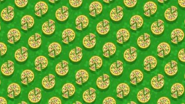 Pizza, yeşil arka planda bir dilim pizza. Döngülü düz canlandırma.