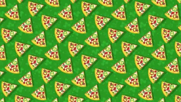 Pizza, morceaux de pizza sur fond vert. Animation plate en boucle. — Video
