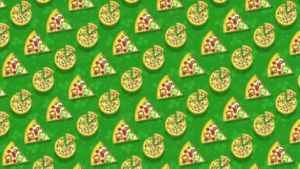 Pizza, morceaux de pizza sur fond vert. Animation plate en boucle. — Video