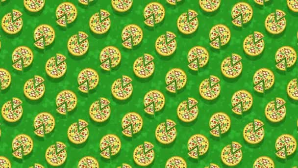 Pizza, pieces of pizza on a green background. Looped flat animation. — Stock Video