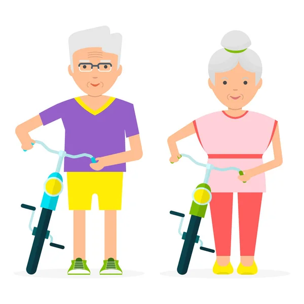 Yaşlı yaşam tarzı. Son sınıf aktiviteleri. Büyükanne ve büyükbaba sağlıklı bir yaşam tarzı. — Stok Vektör