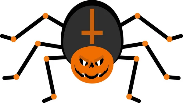 Zwart spider vector plat ontwerp. Grappige gekke spinnen op spinnenweb — Stockvector