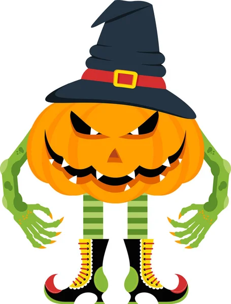 Calabaza naranja con sombrero de bruja. Personaje de Halloween. — Archivo Imágenes Vectoriales