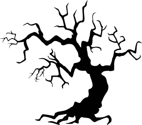 Schwarze Silhouette eines knorrigen trockenen Baumes auf weißem Hintergrund. — Stockvektor
