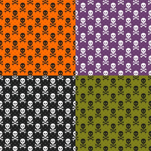 Conjunto de patrones sin costura de Halloween. Fondo de color con iconos — Vector de stock