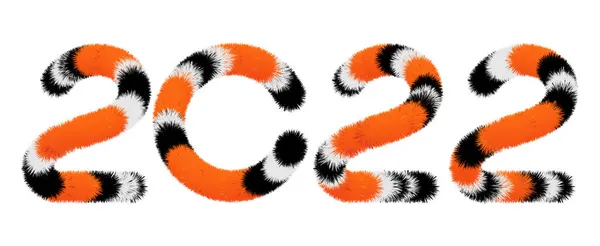С Новым годом 2022 Orange Black Cute пушистые номера тигра. — стоковый вектор