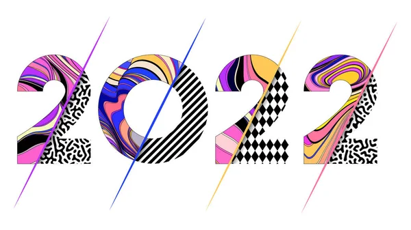 Число 2022 з модним кольоровим смугастим візерунком. Сучасний дизайн — стоковий вектор