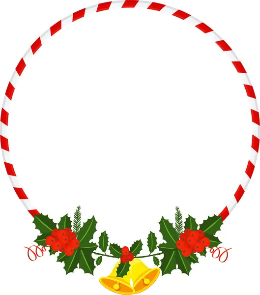 Круглая рождественская рамка. Гирлянда с красным луком и лентой — стоковый вектор