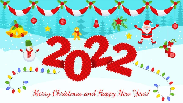 Яркая рождественская открытка 2022 года с символами для праздничных украшений. — стоковый вектор