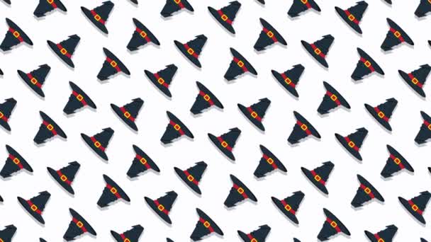 Looped black witch hat pattern animation. Motion Halloween background — Stock Video