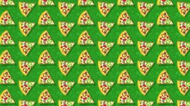 Pizza, yeşil arka planda bir dilim pizza. Döngülü düz canlandırma.