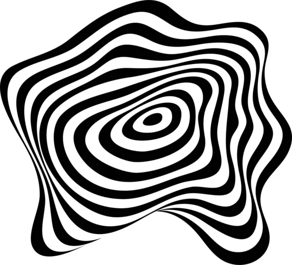 摘要黑色和白色条纹的抽象形状 液化波的形式 透视平滑带 迷幻催眠Op艺术模式 光学错觉3D背景 现代矢量设计 — 图库矢量图片