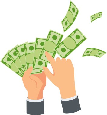 Eller kağıt banknotları dağıtır. Parayı çöpe at. Dağınık para. Bir müsrif ve bir bakıcı. Para suyunu çekti. Bahsi kazanmak, piyango bahsi, online kumarhane..