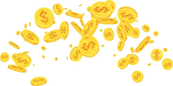 Ploché Kreslené Zlaté Mince Exploze Létající Točící Padající Zlaté Peníze — Stockový vektor