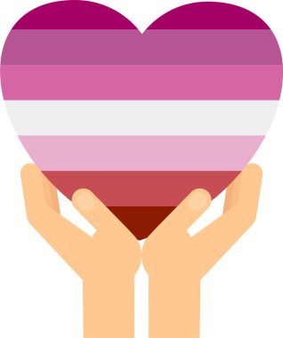 LGBT topluluğu. Gurur günü. Lezbiyen gökkuşağı renginde kalbi olan bir el. Lezbiyen, gey ve transseksüel. Cinsiyet kimliği.