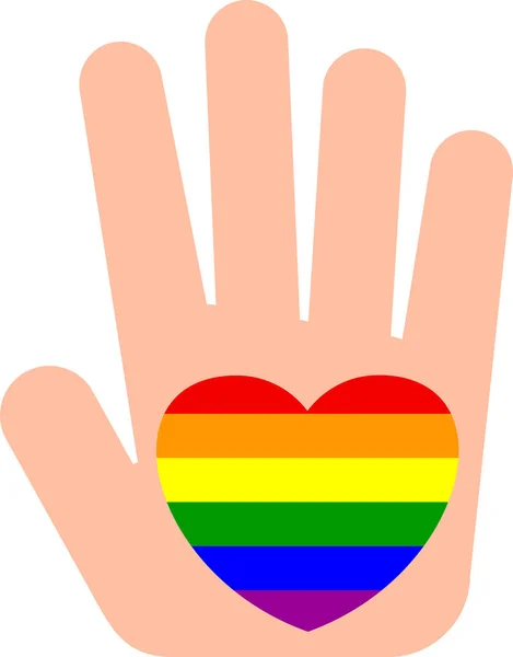 Lgbt Community Pride Day Hand Palm Heart Rainbow Colors Lesbian — Stock Vector