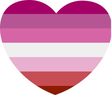Çizgili lezbiyen gökkuşağı kalbi. Gurur bayrağı. LGBT topluluğunun sembolü. Lezbiyen, gey ve transseksüel. Cinsiyet kimliği.