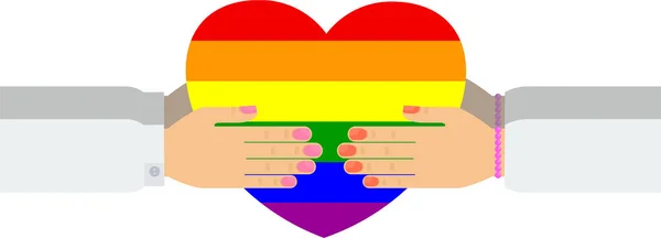 Λοατ Κοινότητα Ημέρα Υπερηφάνειας Γυναικείο Χέρι Καρδιά Χρώματα Ουράνιο Τόξο — Διανυσματικό Αρχείο