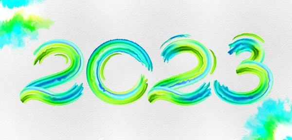 Aquarelle Vectorielle Vert Vif Numéros 2023 Coups Pinceau Aquarelle Frottis — Image vectorielle