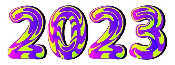 Sylized Metal Color Chrome Liquid Numbers 2023 2023 Happy New — Stock Vector