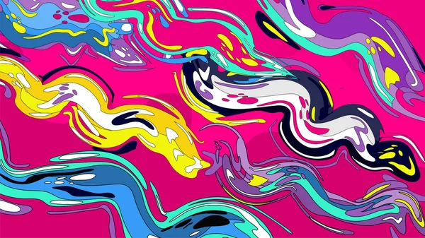 カラー液晶波とフローの背景 抽象的なカラフルな形 漫画の広告ポスター バナーやレイアウトのためのデザイン 招待状 ギフトカード チラシ — ストックベクタ