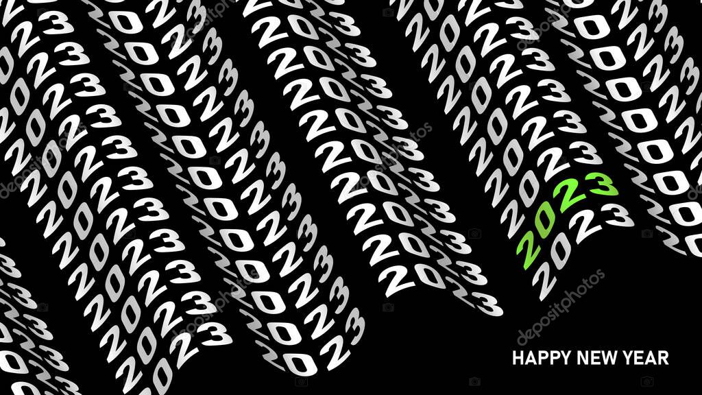2023 distorted wavy repeating kinetic pattern. 3d wave typography 2023 number design. Happy New Year greeting card, calendar cover. Typography minimal trendy poster, banner or logo text design.