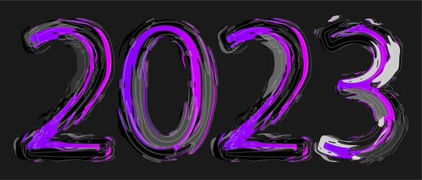 Decorative 2023 Calendar Header Unusual Experimental Neon Paint Brush Strokes — Stock Vector