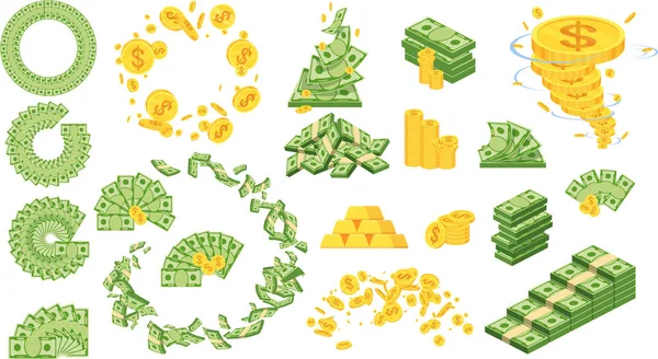 Огромная Куча Бумажных Денег Пакет Наличными Хранить Деньги Банке Депозит — стоковый вектор