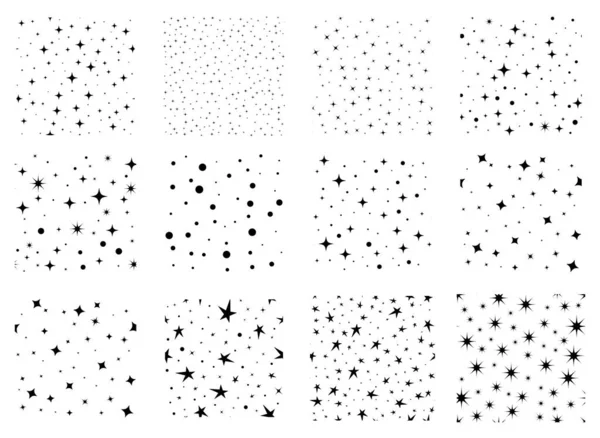 Random Stars Seamless Patterns Set Starry Sky Vector Wallpaper Milky — 스톡 벡터
