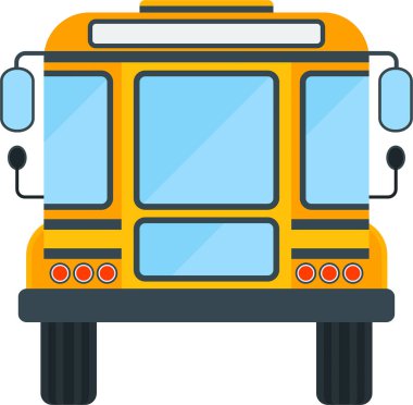 Yellow school bus back view. Transporting schoolchildren. Flat vector illustration.