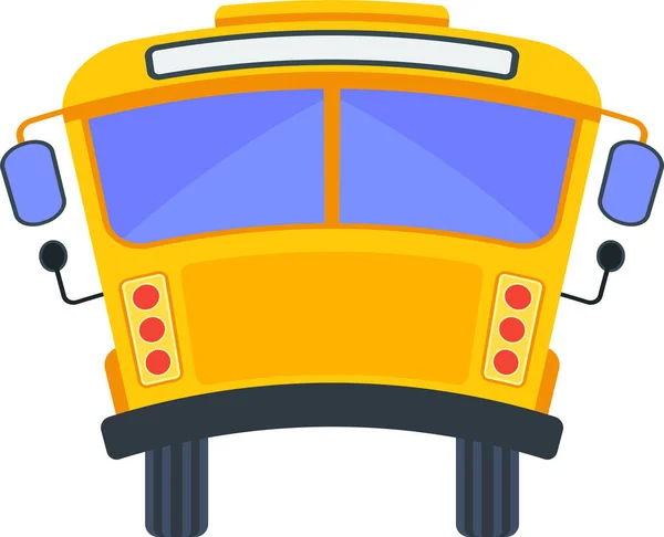 Yellow School Bus Back Projection Curved Roof Transporting Schoolchildren Comic — Vector de stock