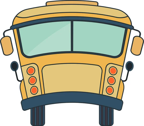 Yellow School Bus Back Projection Curved Roof Transporting Schoolchildren Comic — Vector de stock