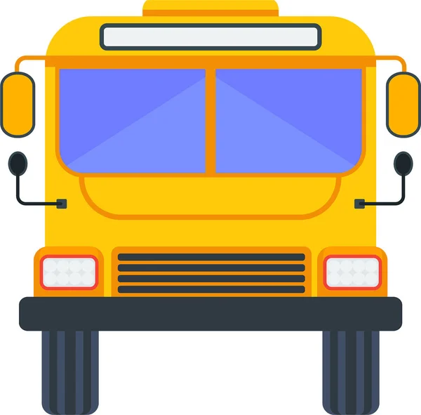 Yellow School Bus Front View Transporting Schoolchildren Flat Vector Illustration — 图库矢量图片