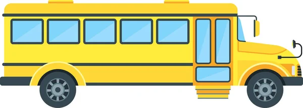 Yellow School Bus Side View Transporting Schoolchildren Flat Vector Illustration — Vettoriale Stock