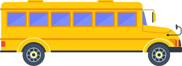 Yellow School Bus Side View Transporting Schoolchildren Flat Vector Illustration — Stock Vector